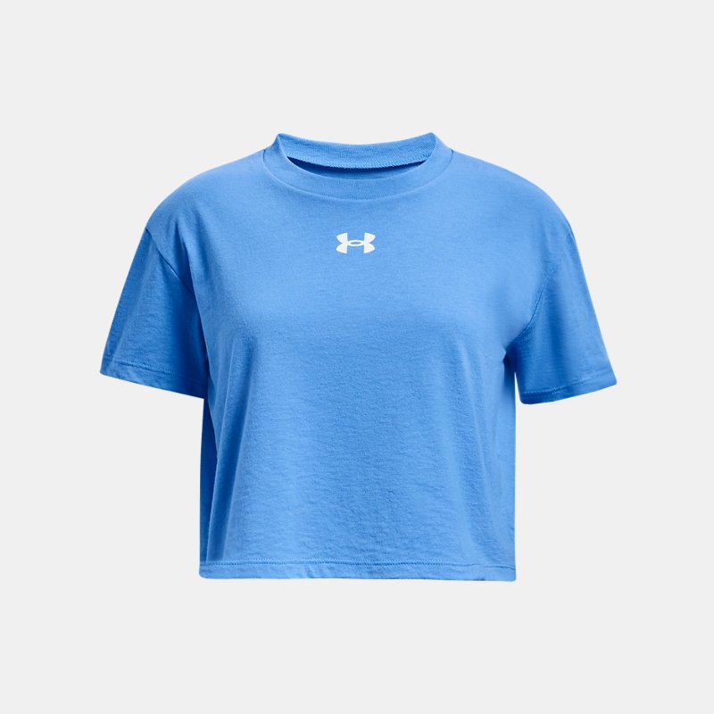 Meisjesshirt Under Armour Crop Sportstyle Logo met korte mouwen Water / Wit YLG (149 - 160 cm)